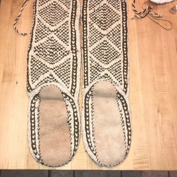 Wool Handmade Knit Tall Moccasin  Indoor Slipper Shoe Leg Warmer - Picture 5 of 9